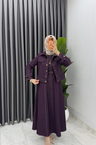 Bordo Premium Eda Kot Jile Ceket Takım Tesettür Giyim