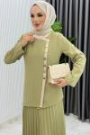 Çağla Yeşili Rabia Etek Takım Tesettür Giyim