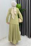 Çağla Yeşili Rabia Etek Takım Tesettür Giyim