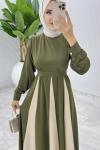 Haki Parçalı Elbise Tesettür Giyim