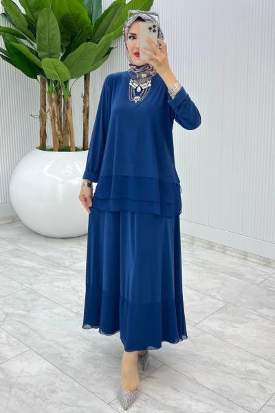 İndigo Premium Aksu Etek Takım Tesettür Giyim