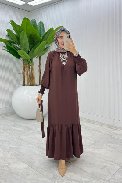 Kahve Açelya Elbise Tesettür Giyim