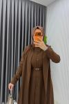 Kahve Premium Pera Elbise Ferace Tesettür Giyim