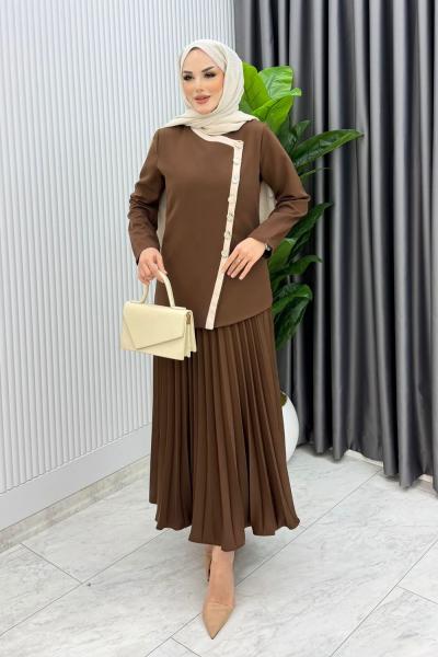Kahve Rabia Etek Takım Tesettür Giyim
