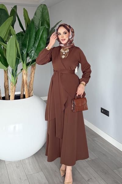 Kahverengi Cevher Pantolon Takım Tesettür Giyim