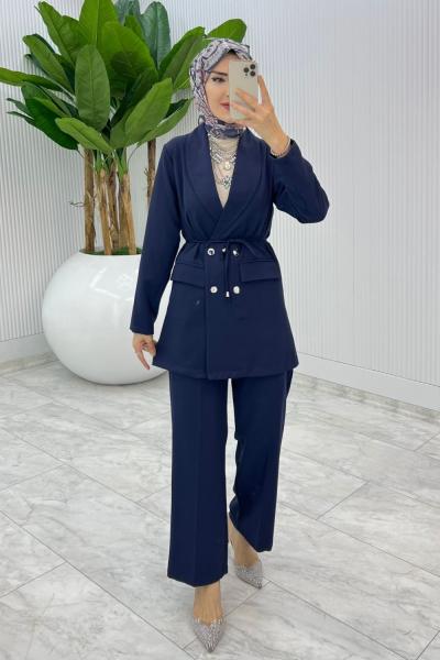 Lacivert Hande Ceket Takım Tesettür Giyim