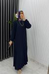 Lacivert Hifa Piliseli Elbise Tesettür Giyim