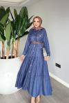 Lacivert Premium Kemerli Melisa Kot Elbise Tesettür Giyim