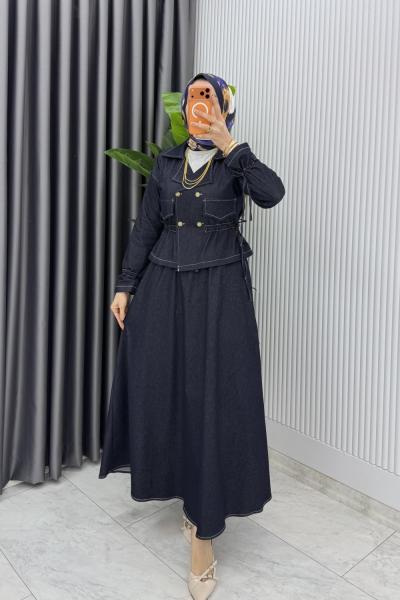 Lacivert Premium Reyhan Kot Takım Tesettür Giyim