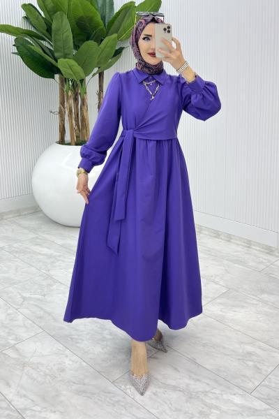 Mor Bağlamalı Elbise Tesettür Giyim