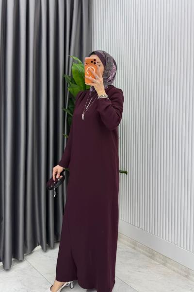 Mürdüm  Kemerli Nalan Tulum Elbise Tesettür Giyim