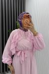 Pembe Sara Elbise Premium Seri Tesettür Giyim Modal Kumaş