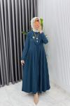 Petrol Broşlu Premıum Sibel Tasarım Takım Tesettür Giyim