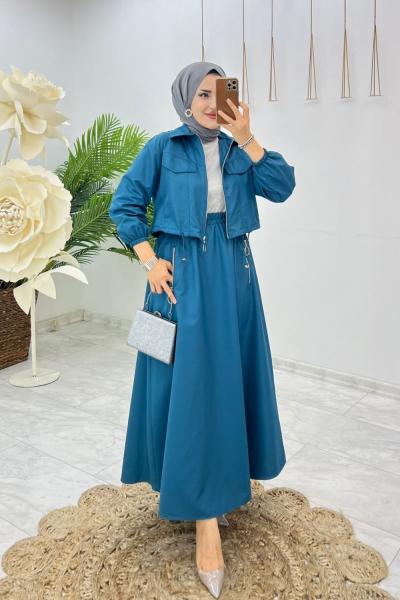 Petrol Joker Etek Takım Tesettür Giyim