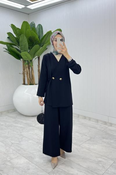 Siyah Güler Pantolonlu Takım Tesettür Giyim