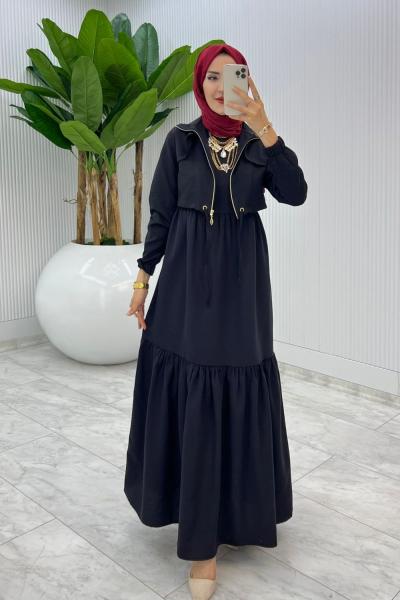 Siyah Hicran Elbise Takım Tesettür Elbise