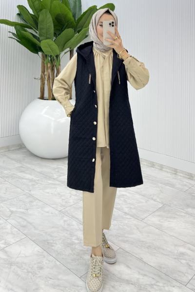 Siyah Kapitone Yelek Tesettür Giyim