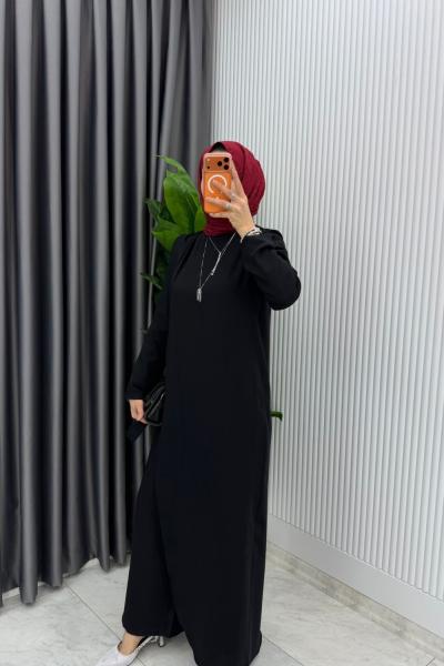 Siyah Kemerli Nalan Tulum Elbise Tesettür Giyim