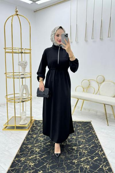 Siyah Nazlı Elbise Tesettür Giyim