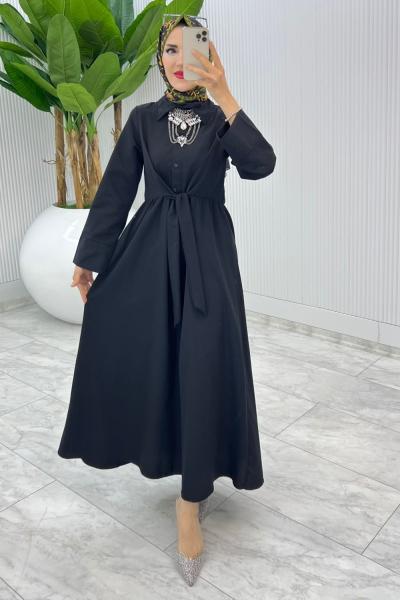 Siyah Terikoton Elbise Tesettür Giyim