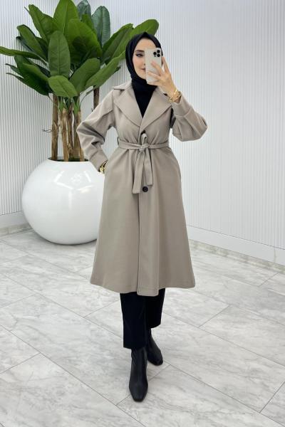 Taş Premıum Defne Kaşe Kaban Tesettür Giyim