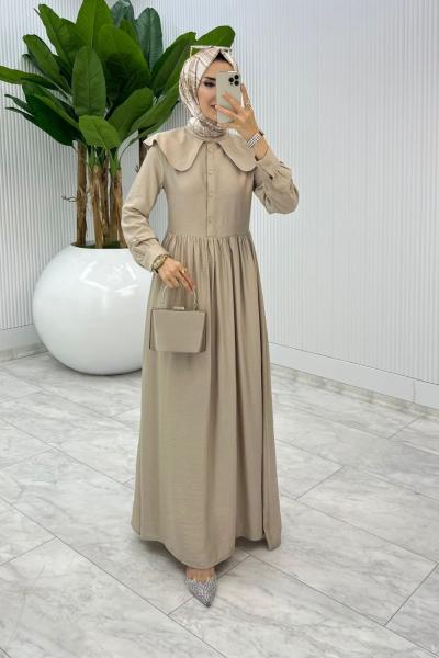 Taş Premium Bebe Yaka Elbise Tesettür Giyim