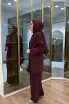 Bağcık Detaylı Ceket Takım Bordo