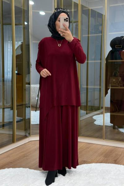 Çapraz Şal Detaylı Tilda Kumaş Takım Bordo