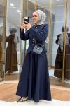 Kulp Detaylı Ceket Etekli Takım Lacivert
