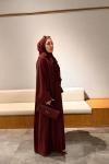 Nervürlü Elbise Abaya Bordo