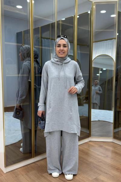 Önü Kısa Arkası Uzun İki İplik Takım Gri Melanj