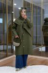 Şal Detaylı Kapitone Mont Haki