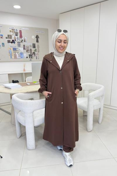 Uzun Kapüşonlu İkiiplik Takım Kahverengi