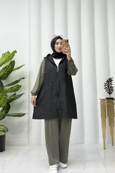 Lizya kapitone yelek Siyah