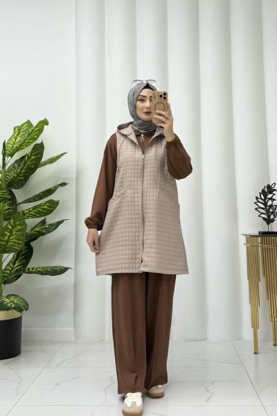 Lizya kapitone yelek Vizon