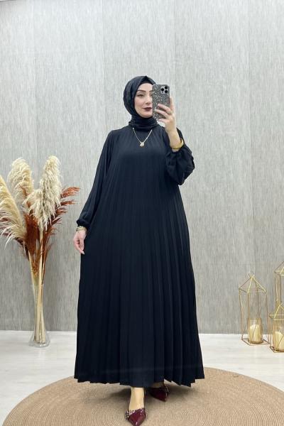 Petra pileli elbise Siyah