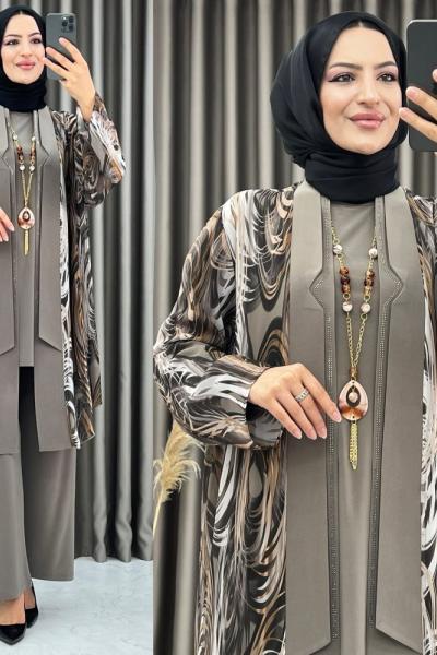 3394  Nergiz 3 lü takım Vizon