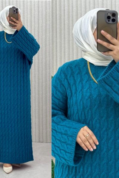 4072 Örgü Triko Elbise  İndigo