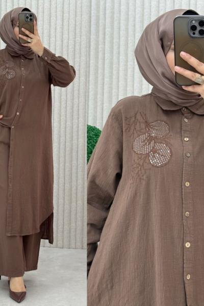 Eliz Pantolonlu Takım Kahverengi