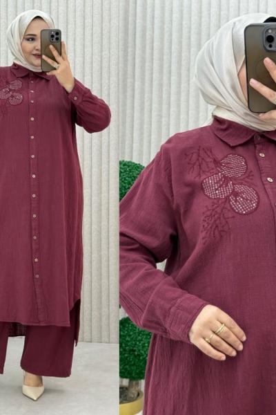 Eliz Pantolonlu Takım Bordo