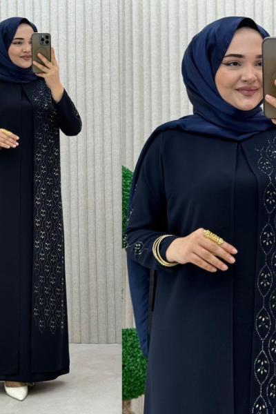 Hanedan Kapaklı Abiye Elbise Lacivert
