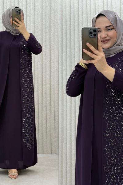 Hanedan Kapaklı Abiye Elbise Mor