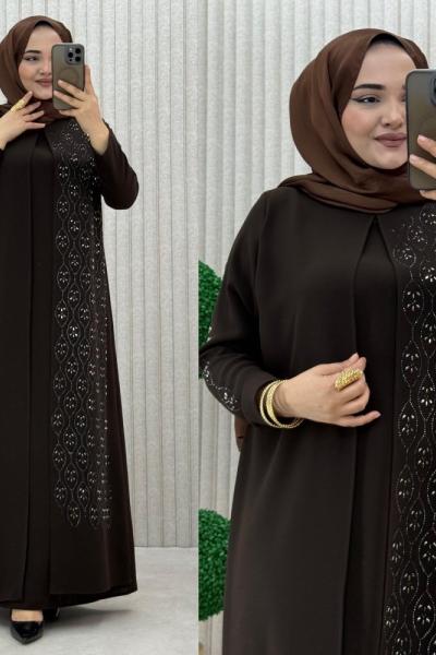 Hanedan Kapaklı Abiye Elbise Acı Kahve