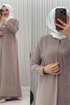 Hanedan Kapaklı Abiye Elbise Taş Rengi