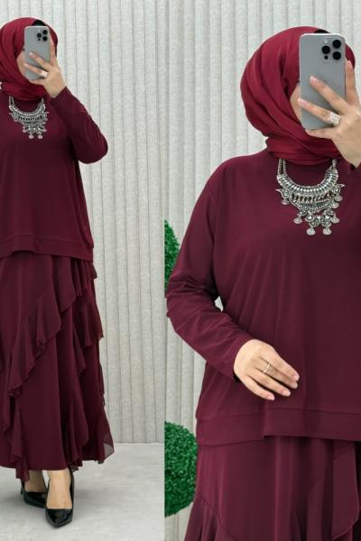 Özlem etekli takım Bordo