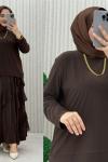 Özlem etekli takım Kahverengi