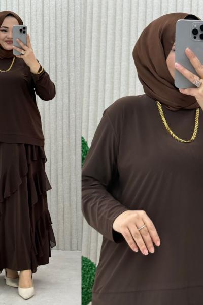 Özlem etekli takım Kahverengi