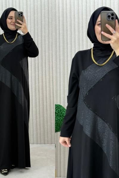 Serpil Elbise  Mermer Detay Siyah
