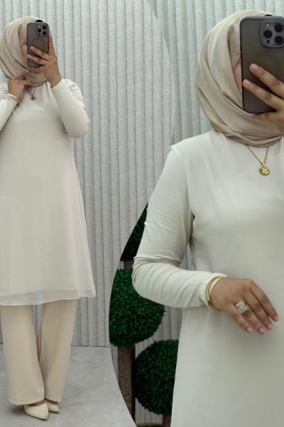 Sude Uzun Kollu İçlik Krem