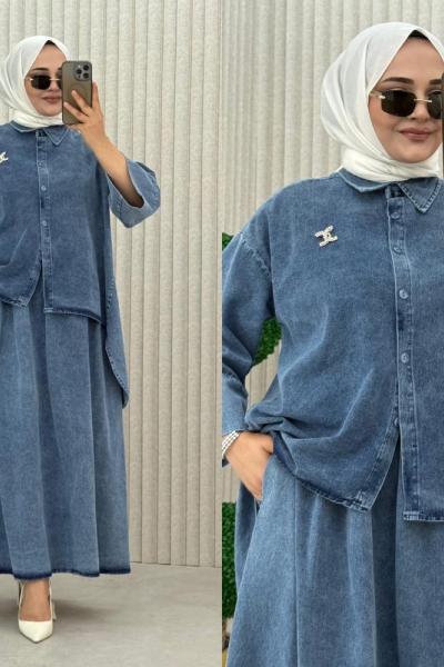 Sümbül Kot Etekli Takım Mavi